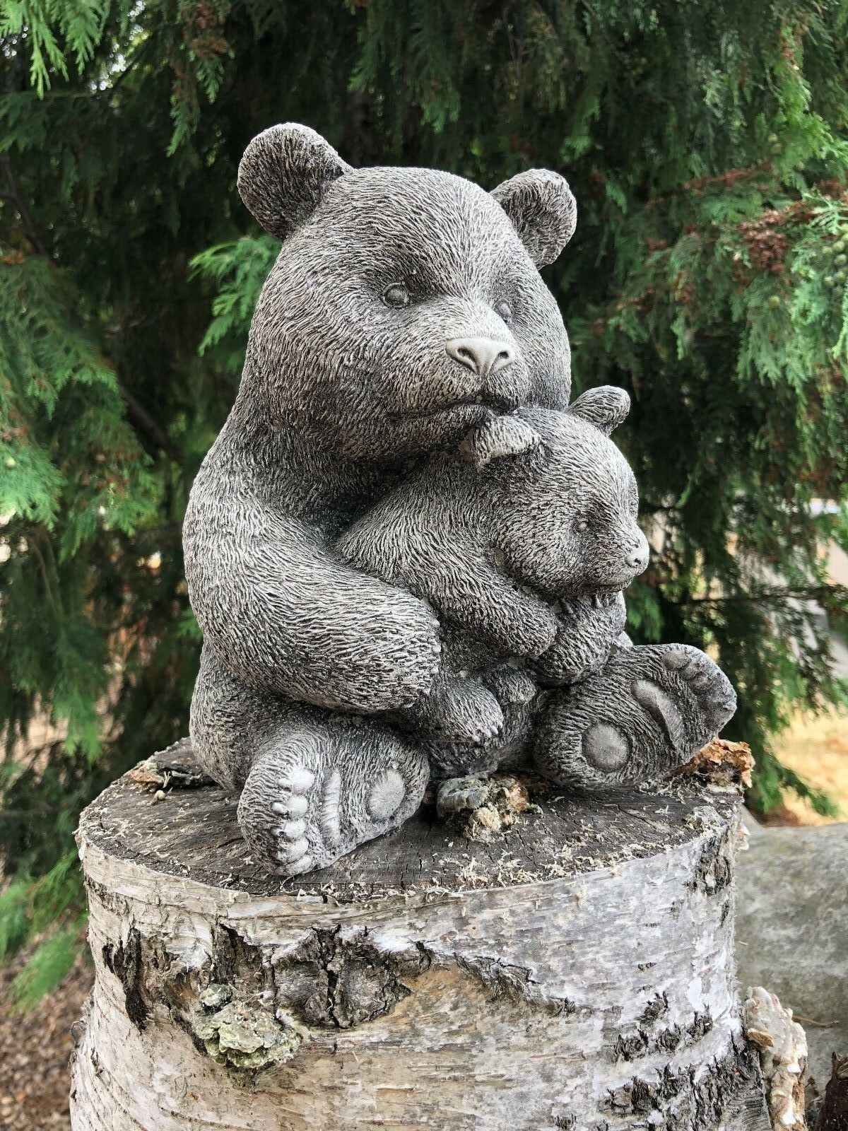 Stone Mother & Baby Panda Bear Garden Ornament