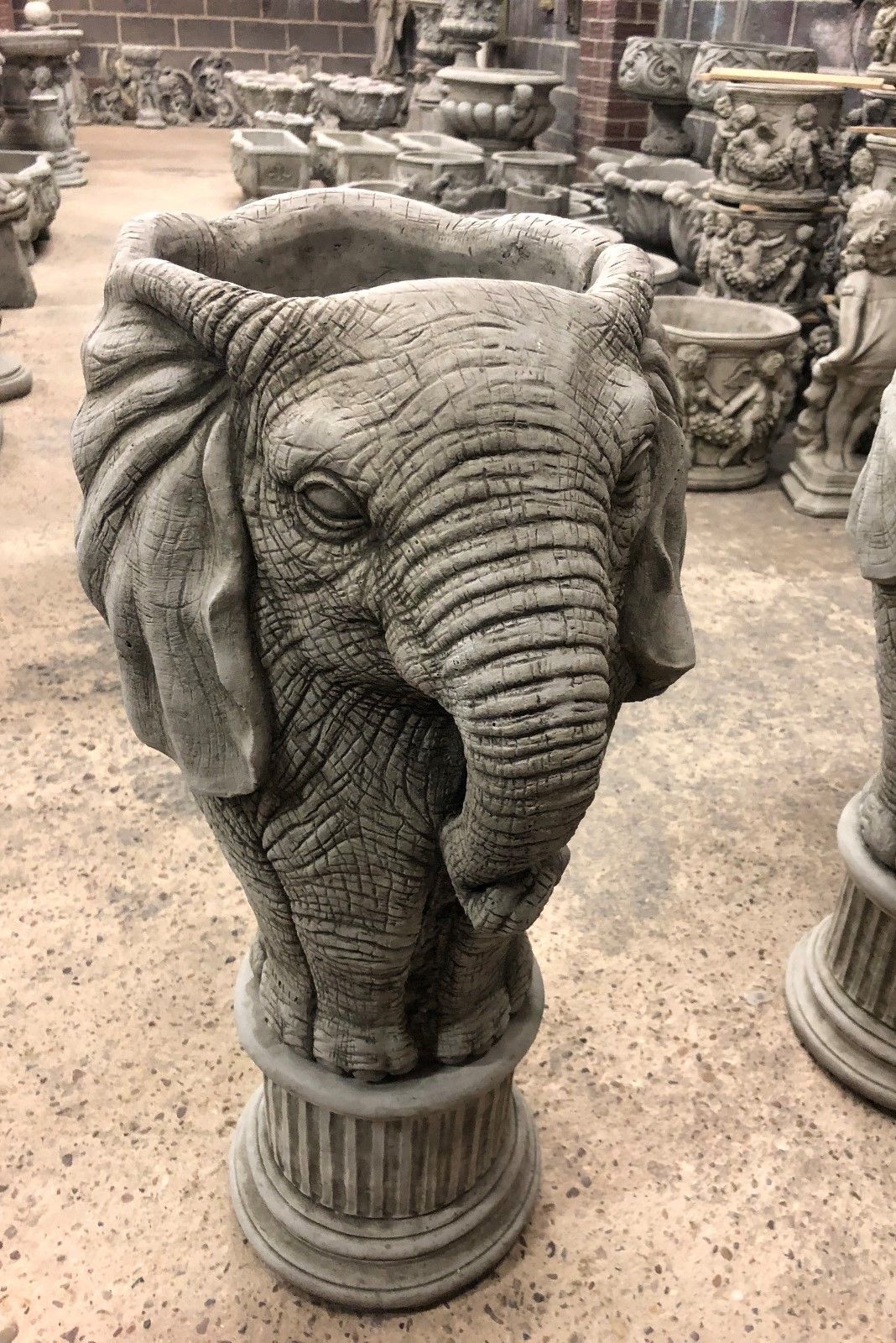 Pair of Stone Elephant Plinth Planters