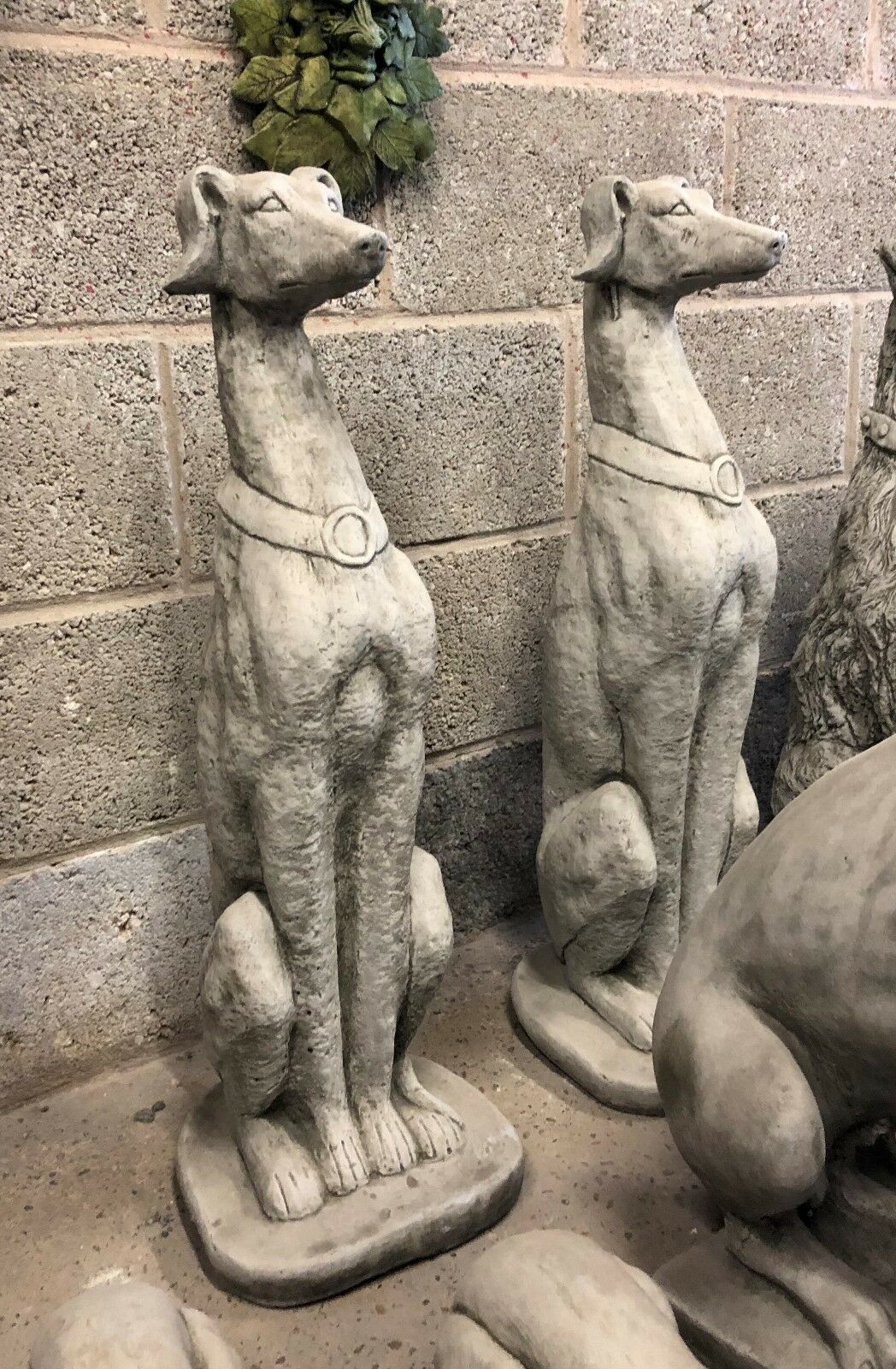 Stone Saluki Dog Garden Statues Pair