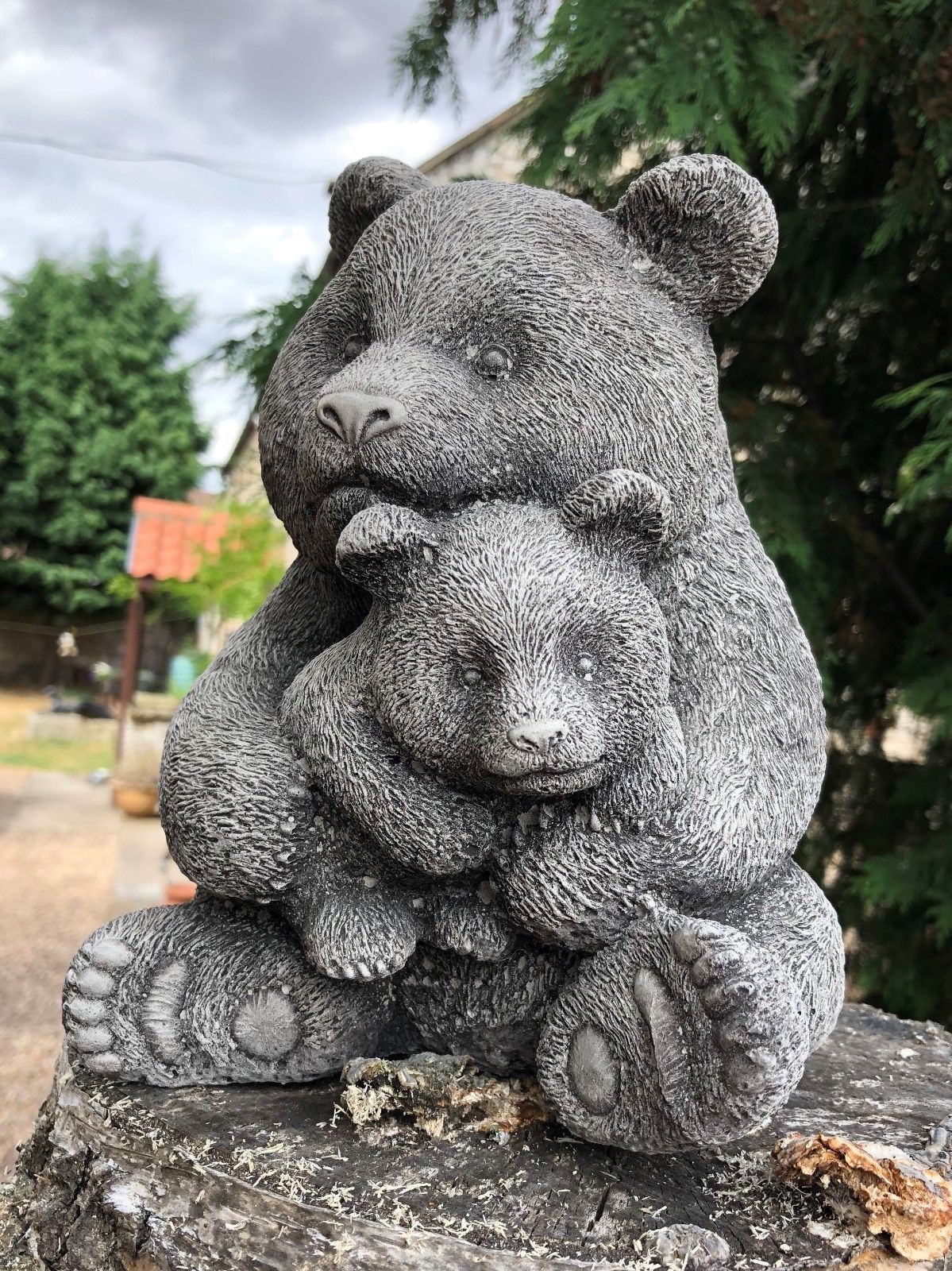 Stone Mother & Baby Panda Bear Garden Ornament