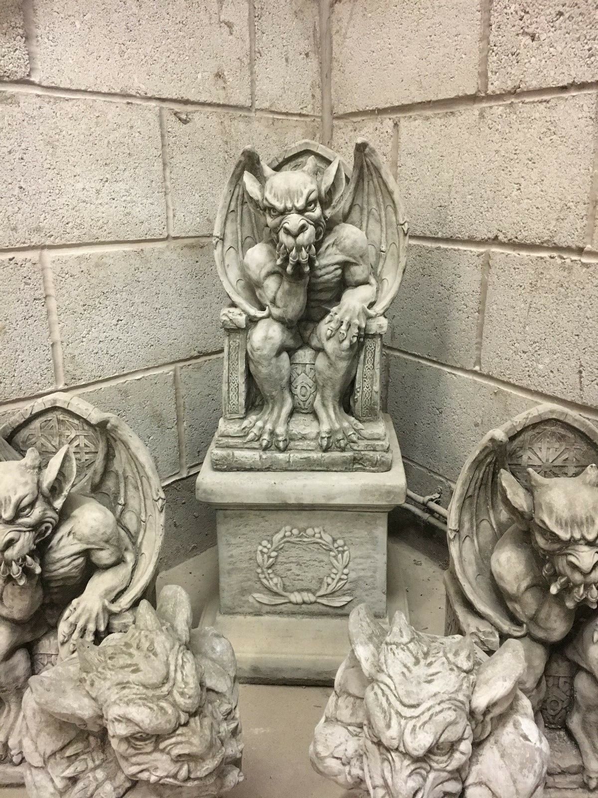 Stone King Gargoyle on Throne Statue