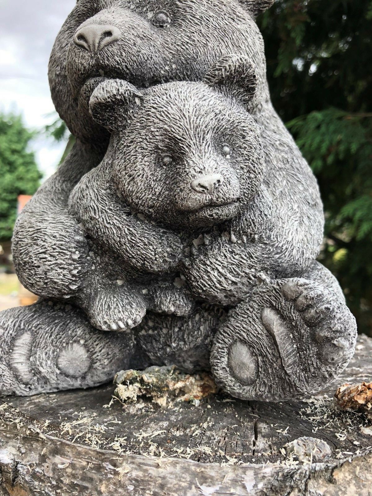 Stone Mother & Baby Panda Bear Garden Ornament