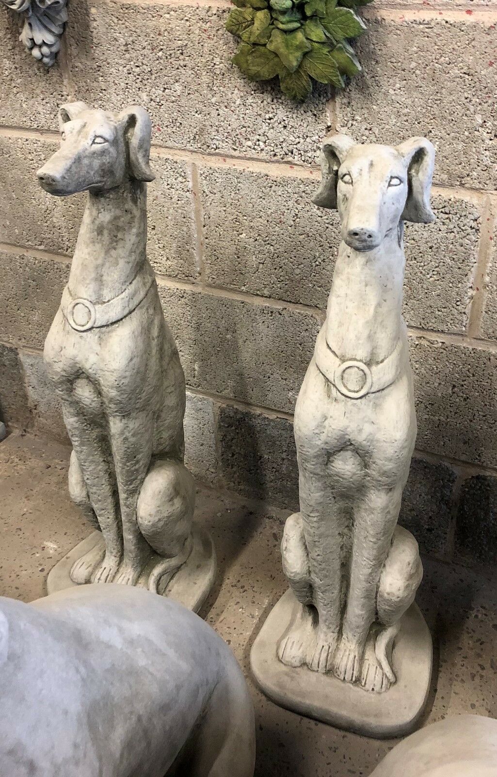 Stone Saluki Dog Garden Statues Pair