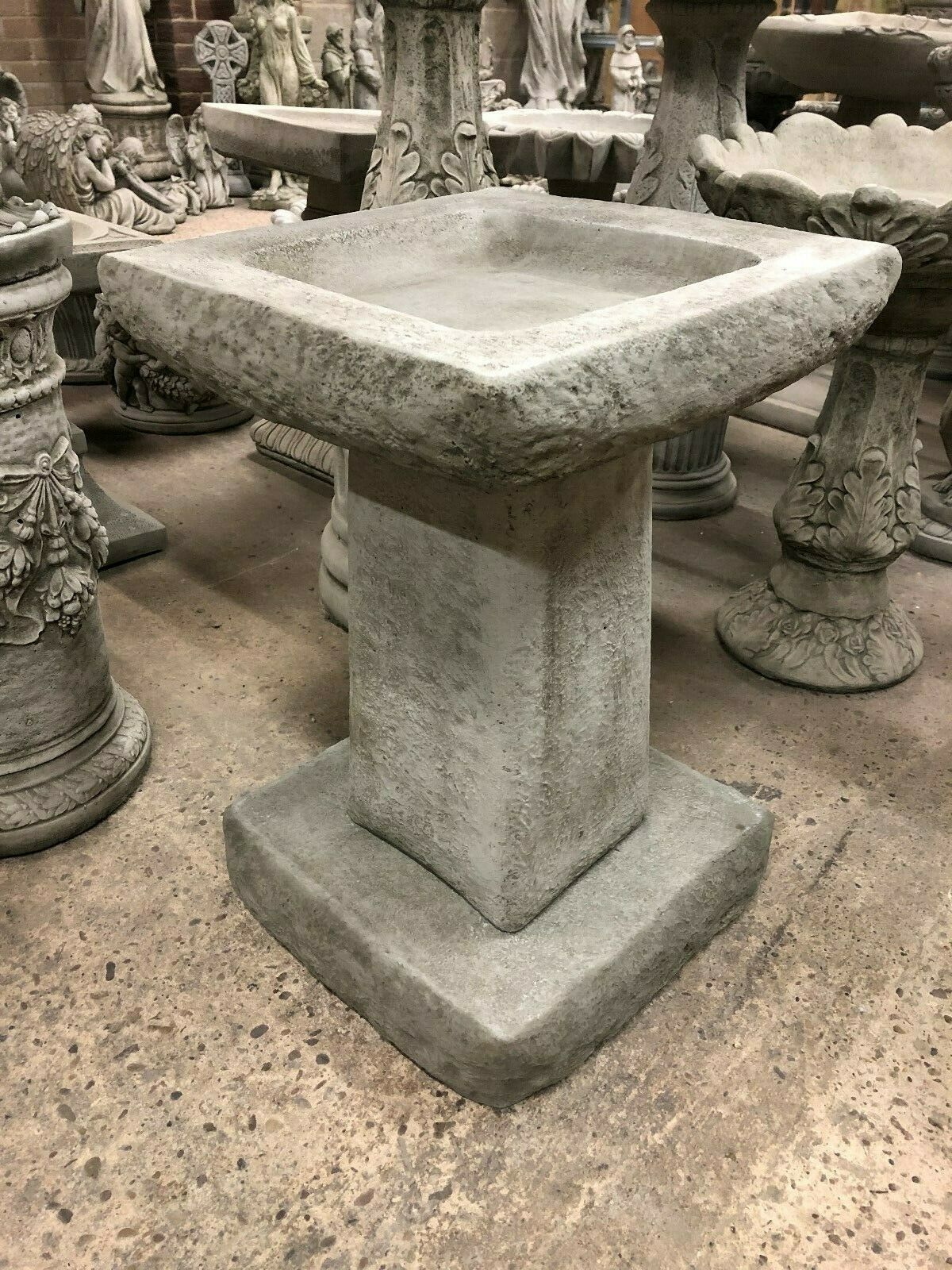 Stone Chunky Square Design Bird Bath