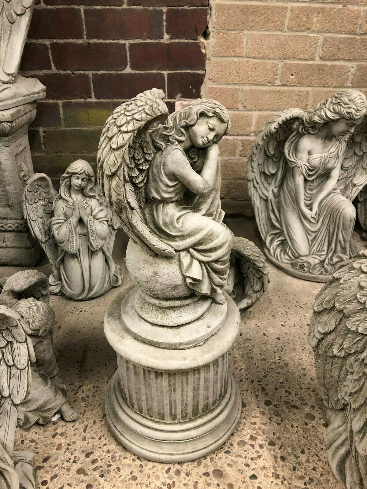 Stone Angel on Ball Plinth Statue