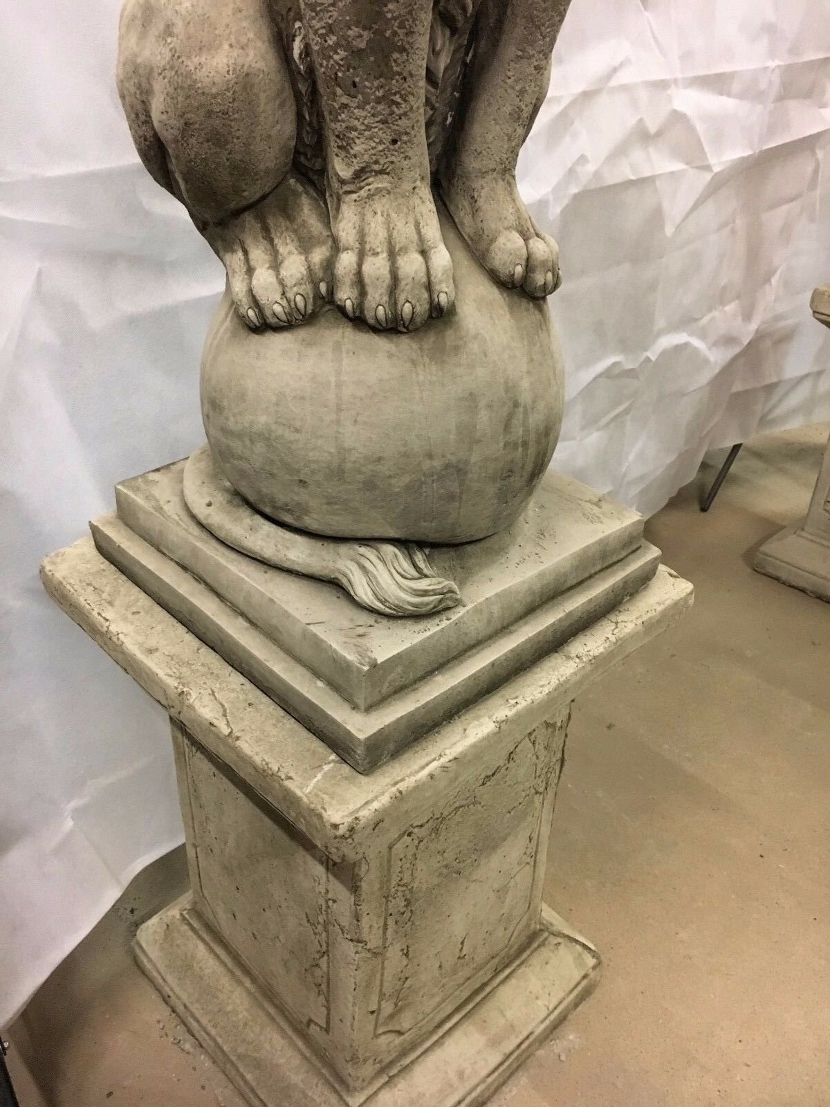 Pair of Large Stone Lion Plinth Statues