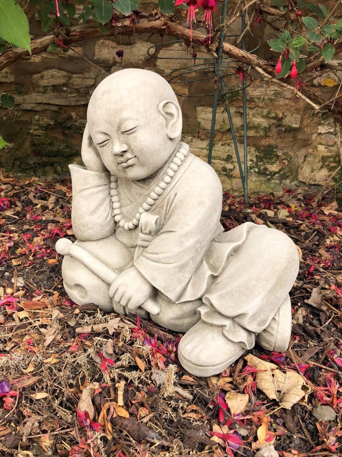 Stunning Stone Resting Monk Sculpture Garden Ornament