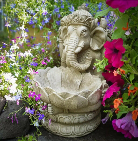 Stone Lotus Flower Ganesh Statue