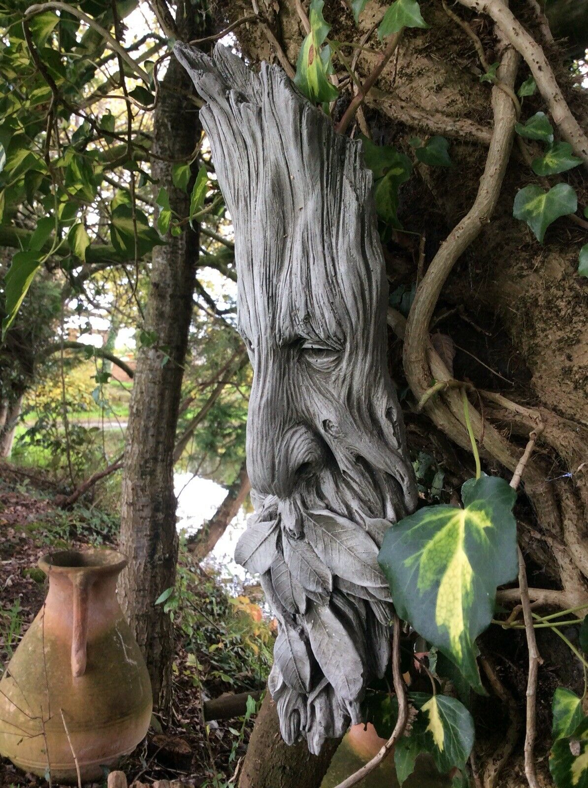 Stone Leaf Greenman Wall/Tree Plaque