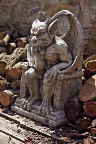 Stone King Gargoyle on Throne Statue