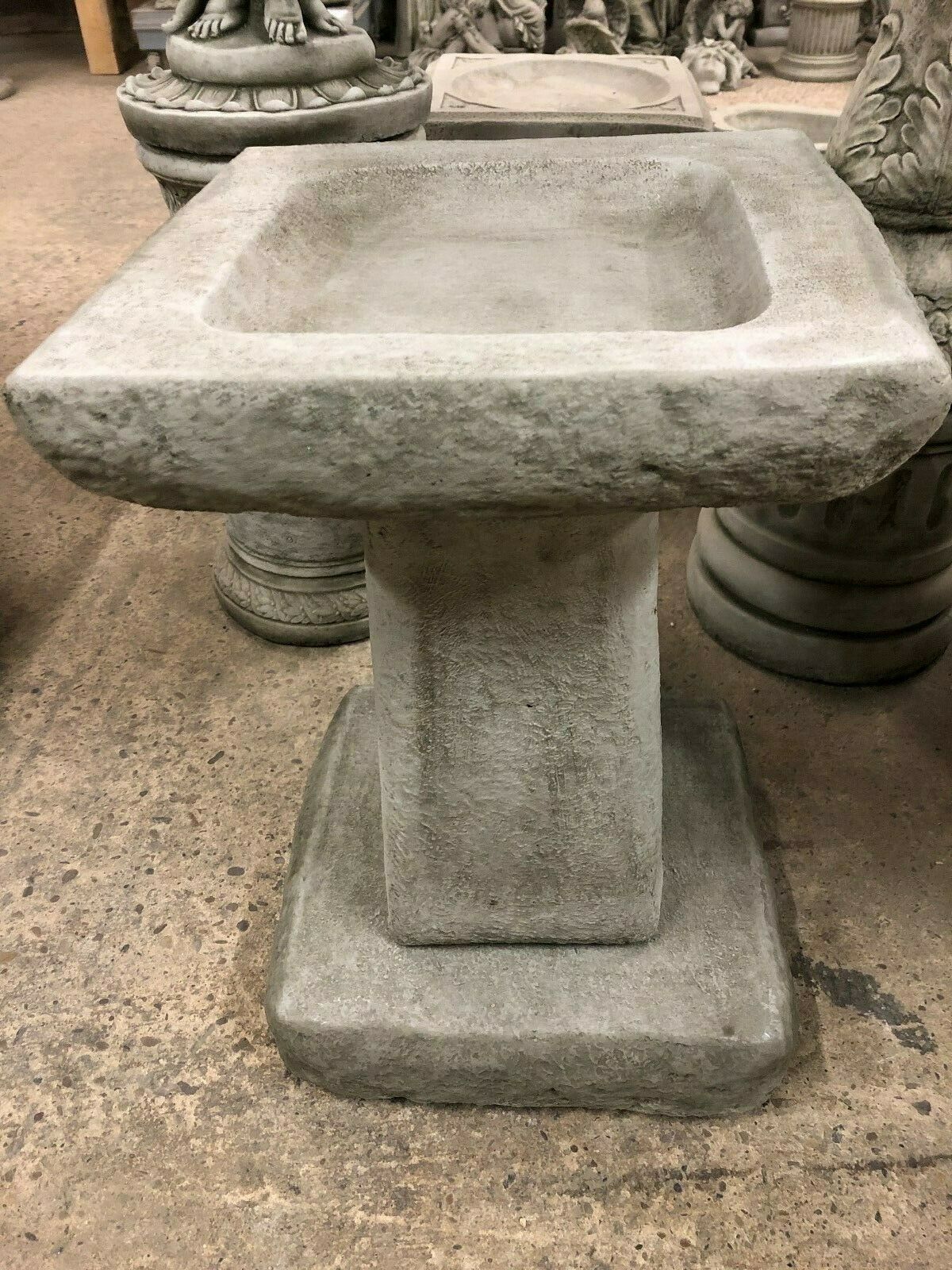 Stone Chunky Square Design Bird Bath