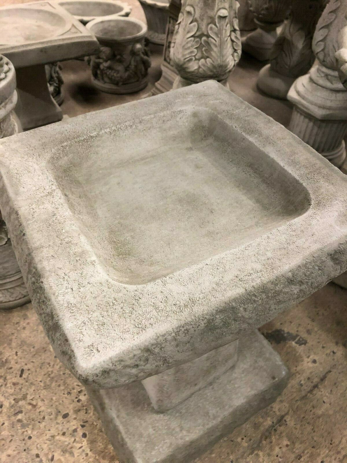 Stone Chunky Square Design Bird Bath