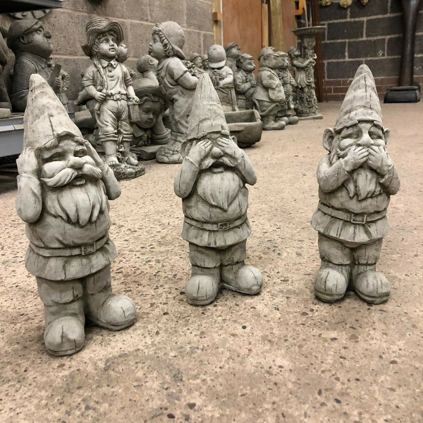 Set of 3 Stone Hear, See & Speak No Evil Gnome Ornaments