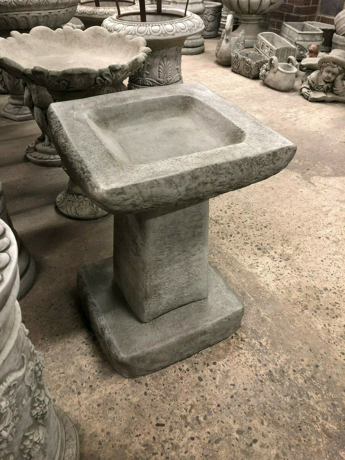 Stone Chunky Square Design Bird Bath