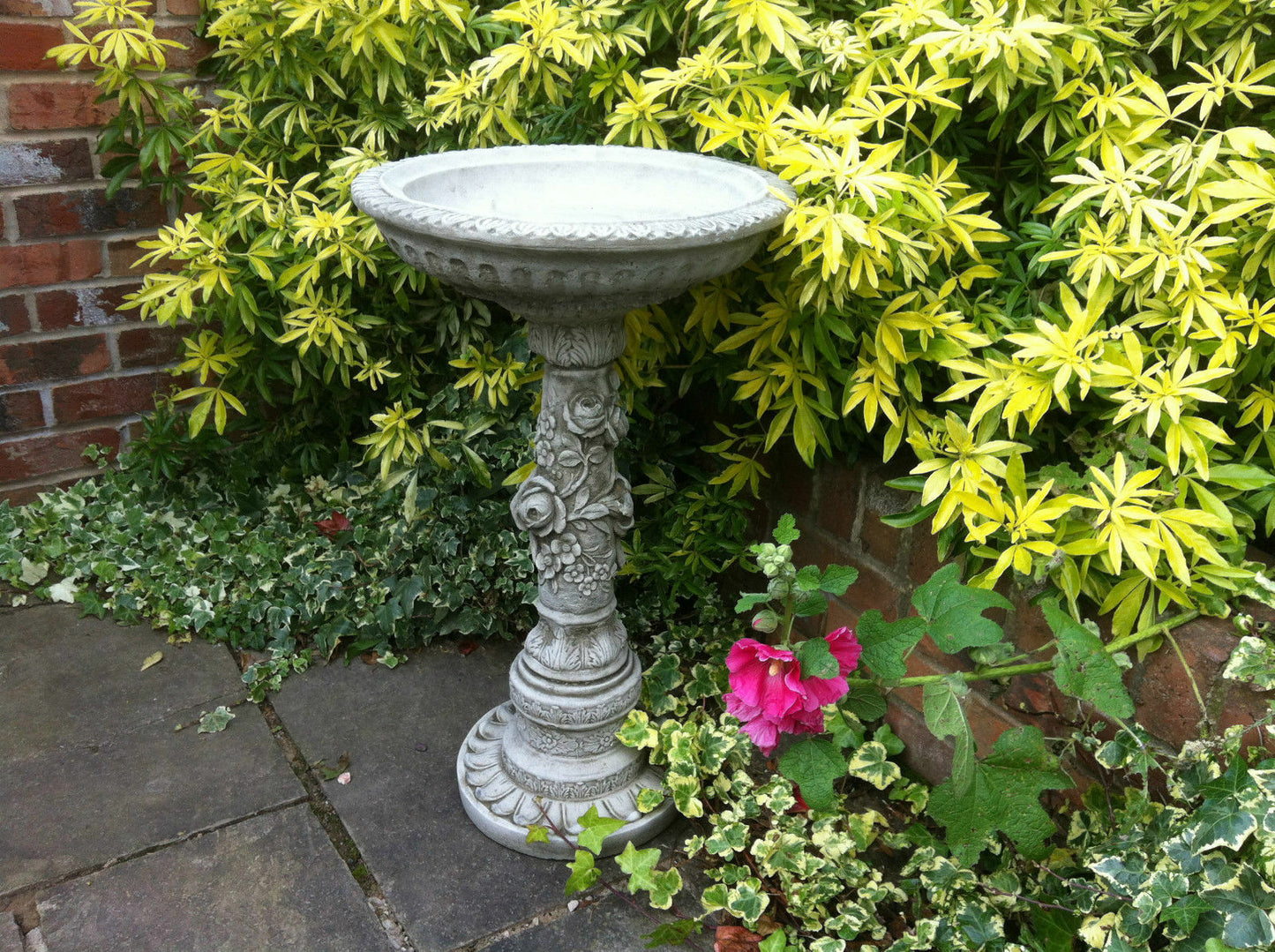 Stone Flower Petal Bird Bath