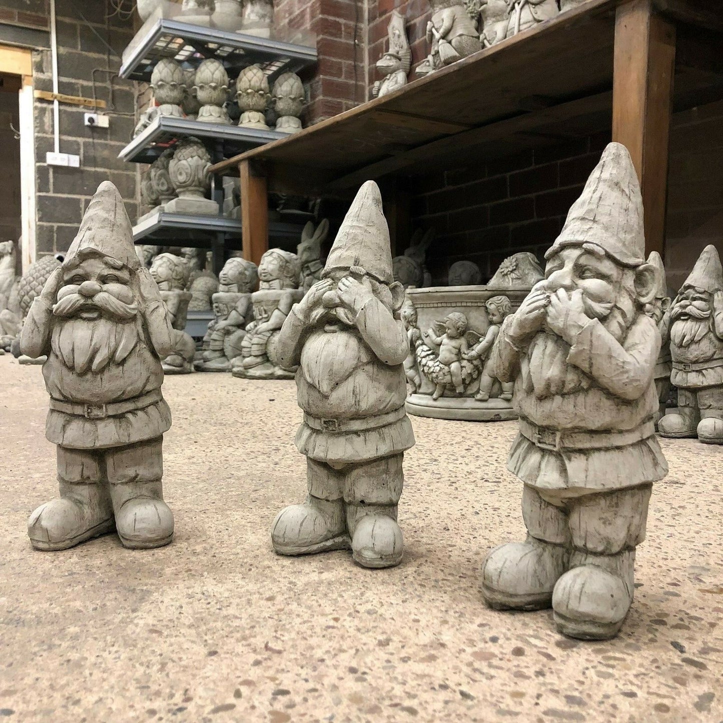 Set of 3 Stone Hear, See & Speak No Evil Gnome Ornaments