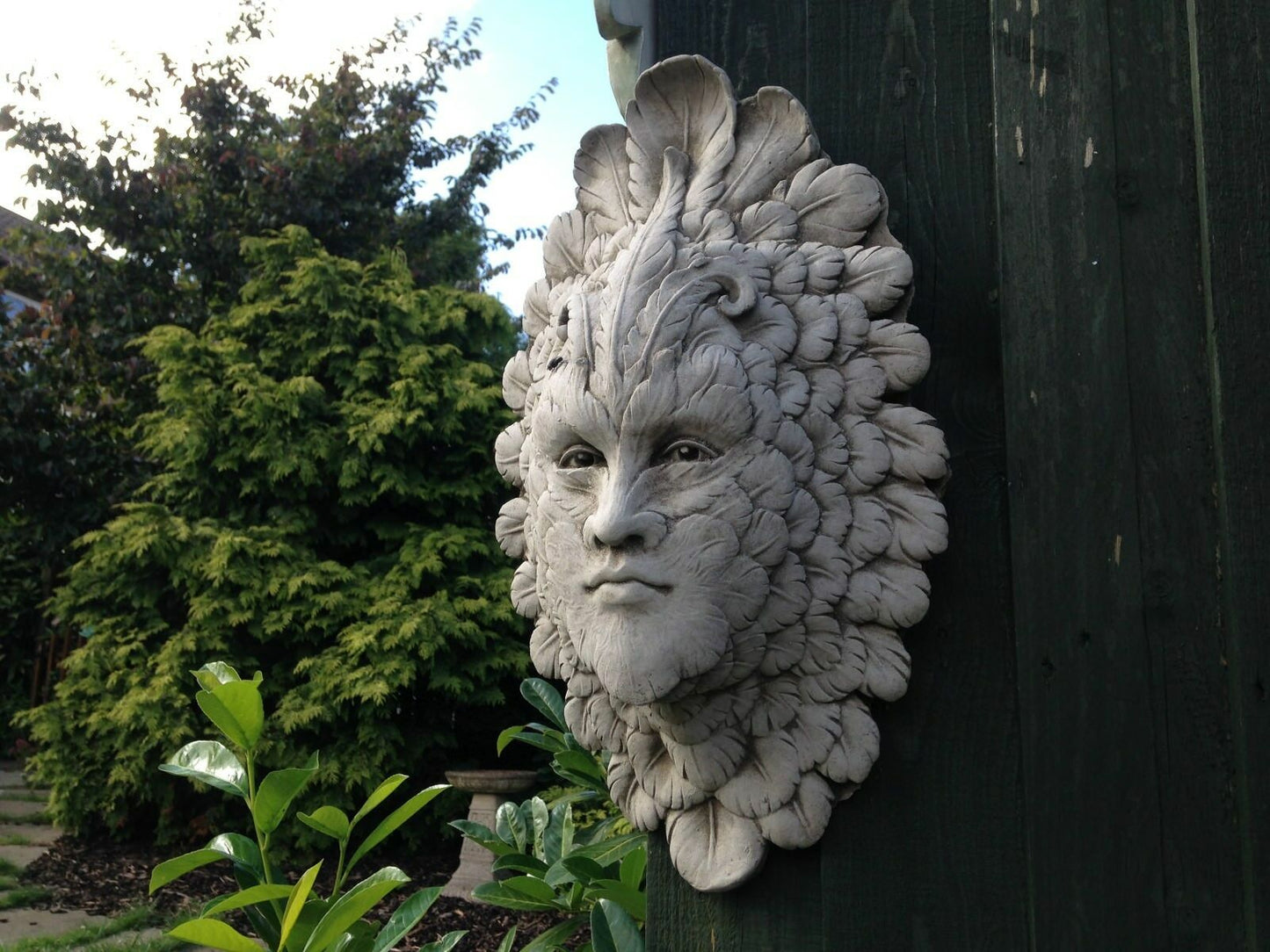 Stone Feather Face Greenman Wall Plaque