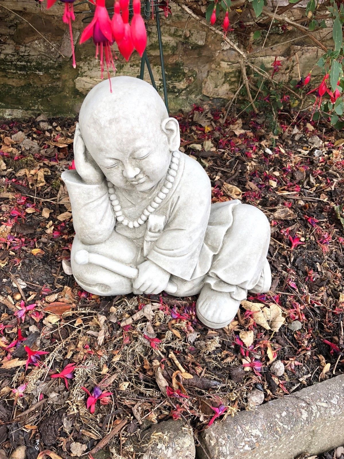 Stunning Stone Resting Monk Sculpture Garden Ornament
