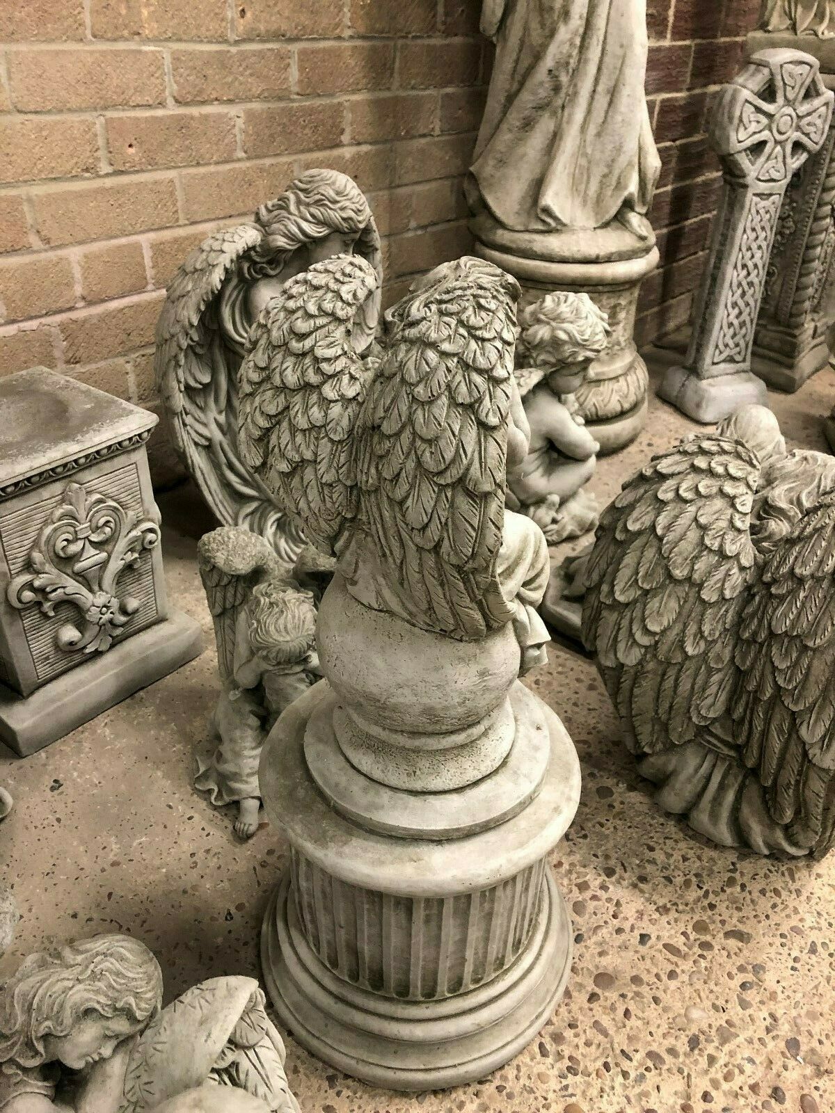 Stone Angel on Ball Plinth Statue