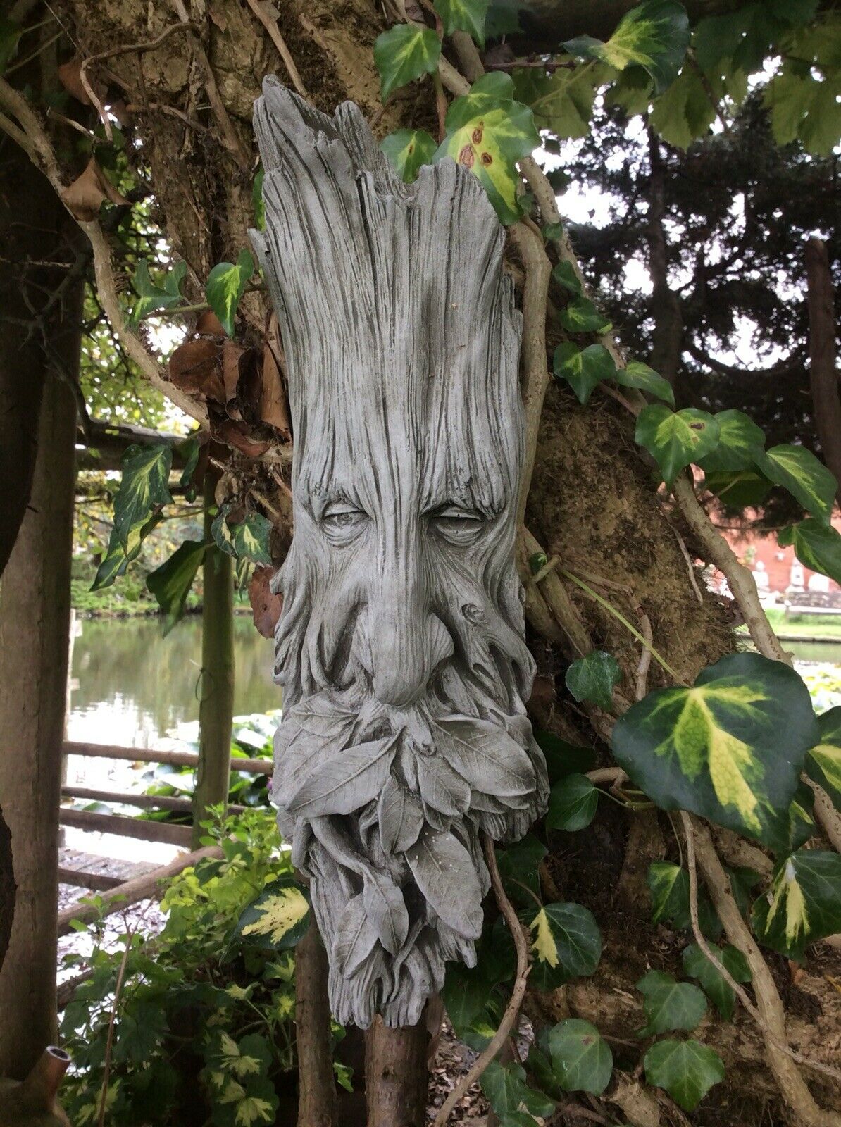 Stone Leaf Greenman Wall/Tree Plaque