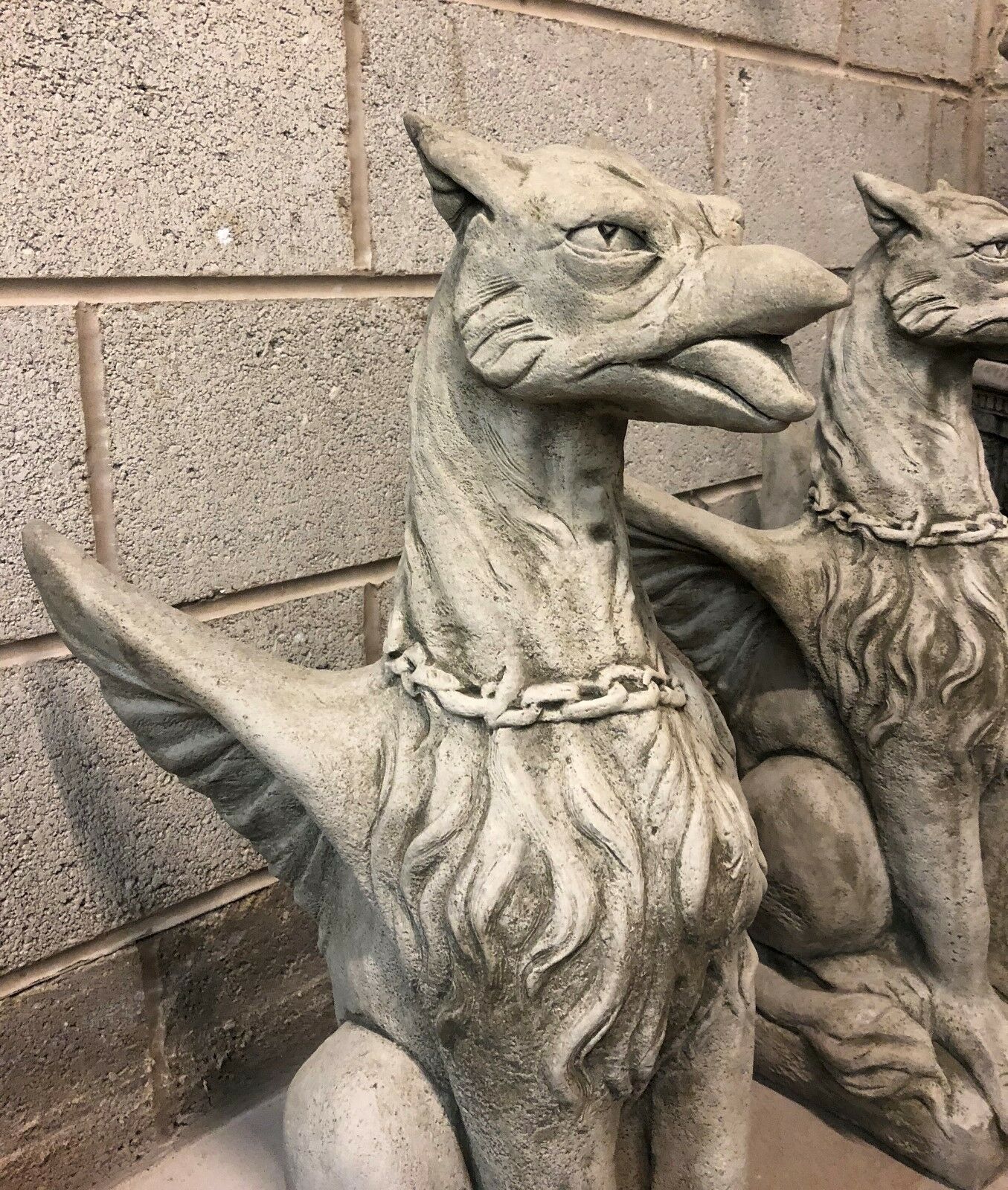 Pair of Large Stone Phoenix Statues