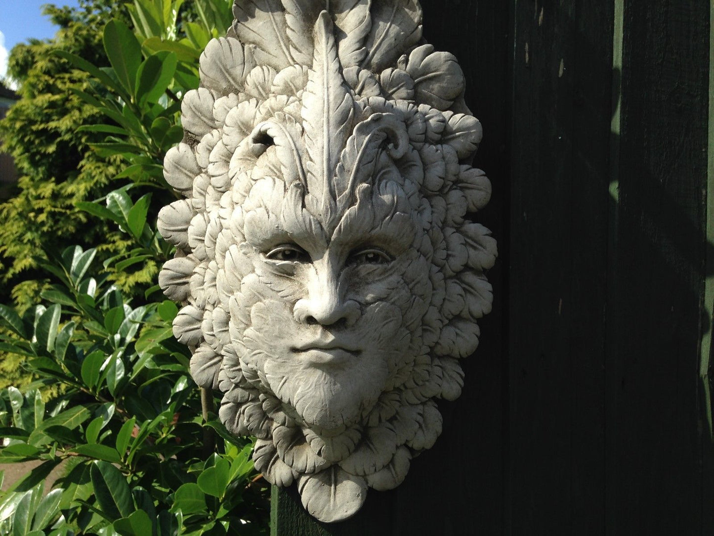 Stone Feather Face Greenman Wall Plaque