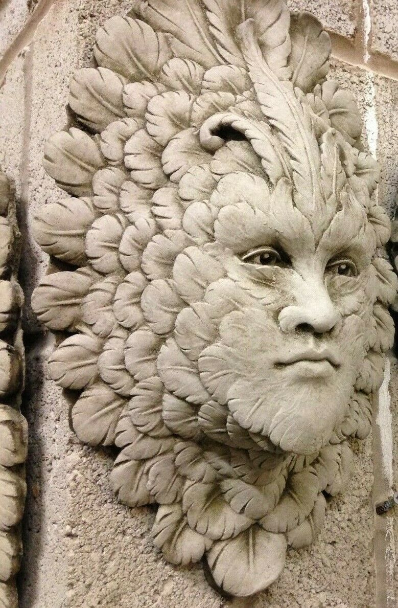 Stone Feather Face Greenman Wall Plaque