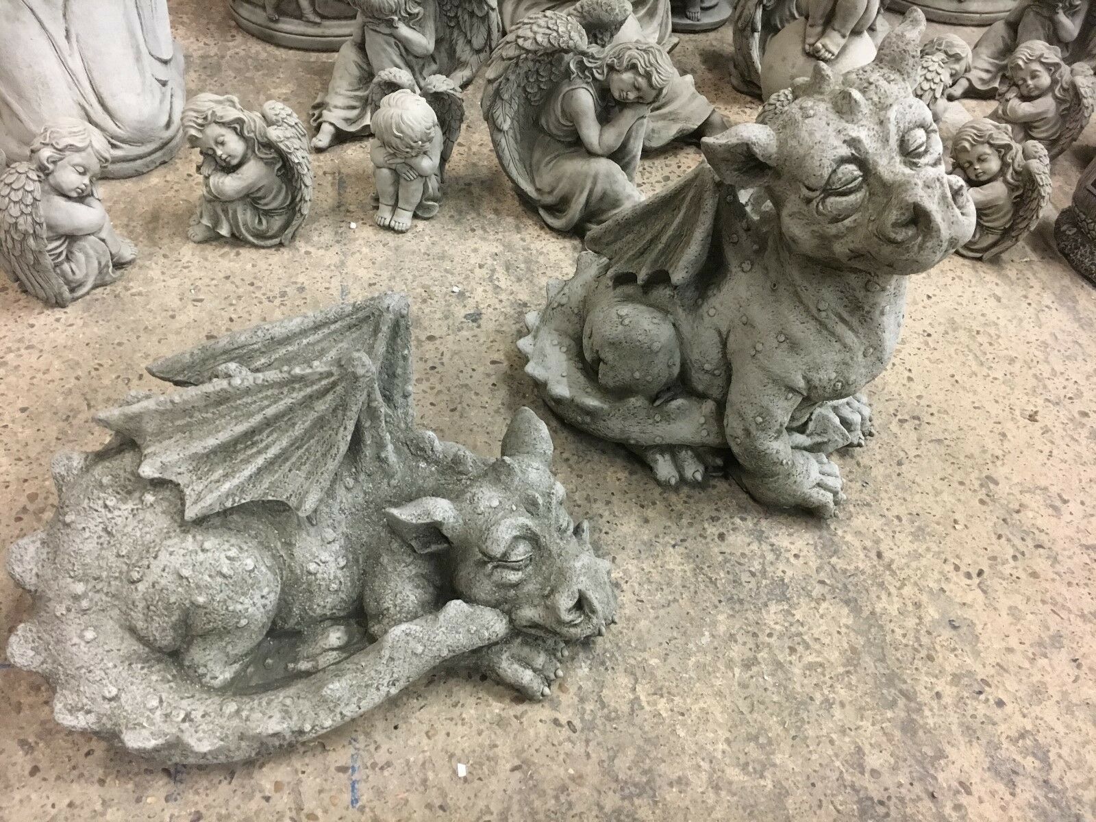 Pair of Stone Baby Dragon Ornaments