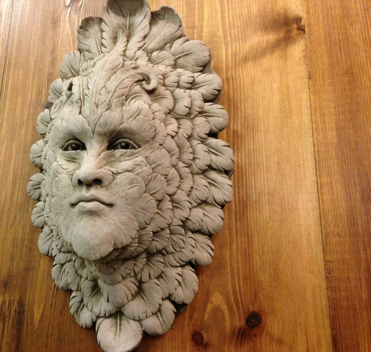 Stone Feather Face Greenman Wall Plaque