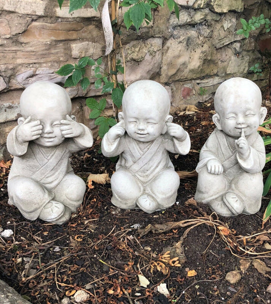 Baby Monk Garden Ornaments - See, Hear, Speak No Evil Set