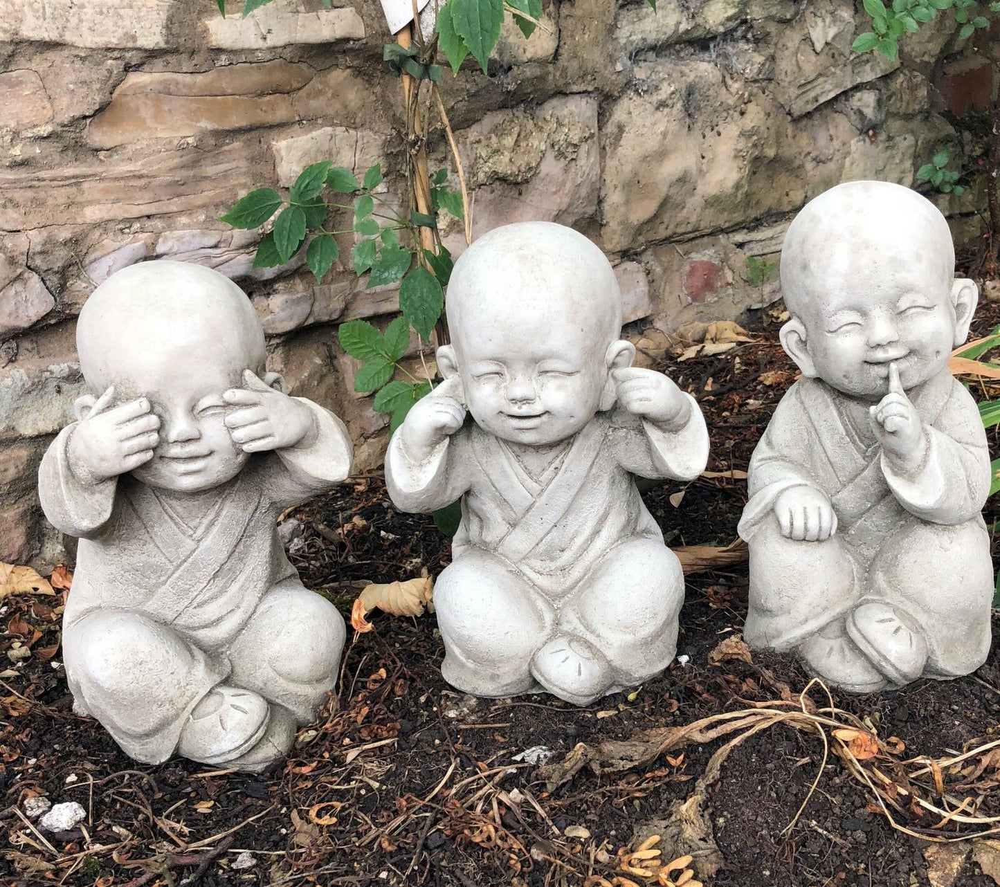 Baby Monk Garden Ornaments - See, Hear, Speak No Evil Set