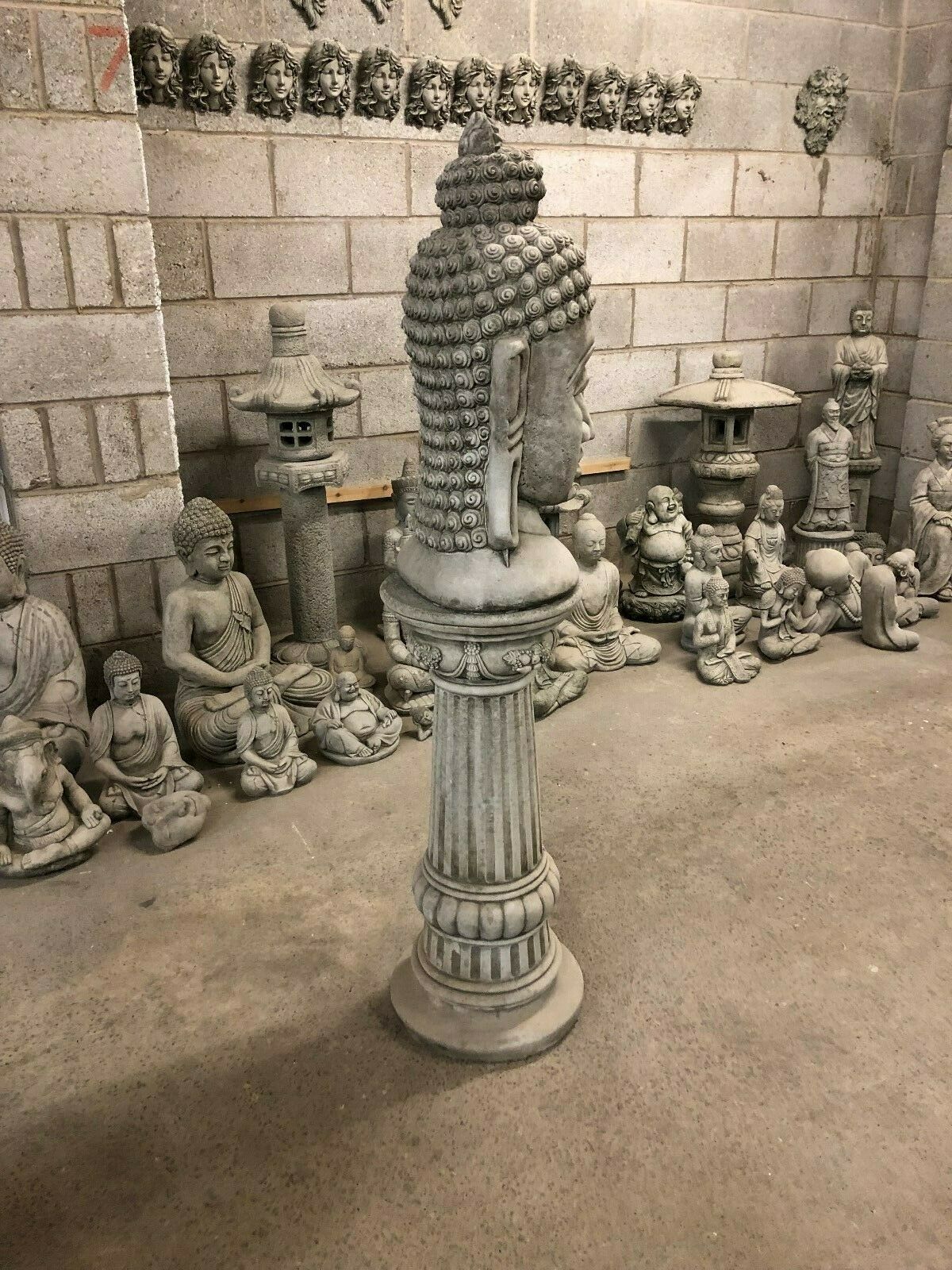 Stone Gautama Buddha Head Plinth Statue