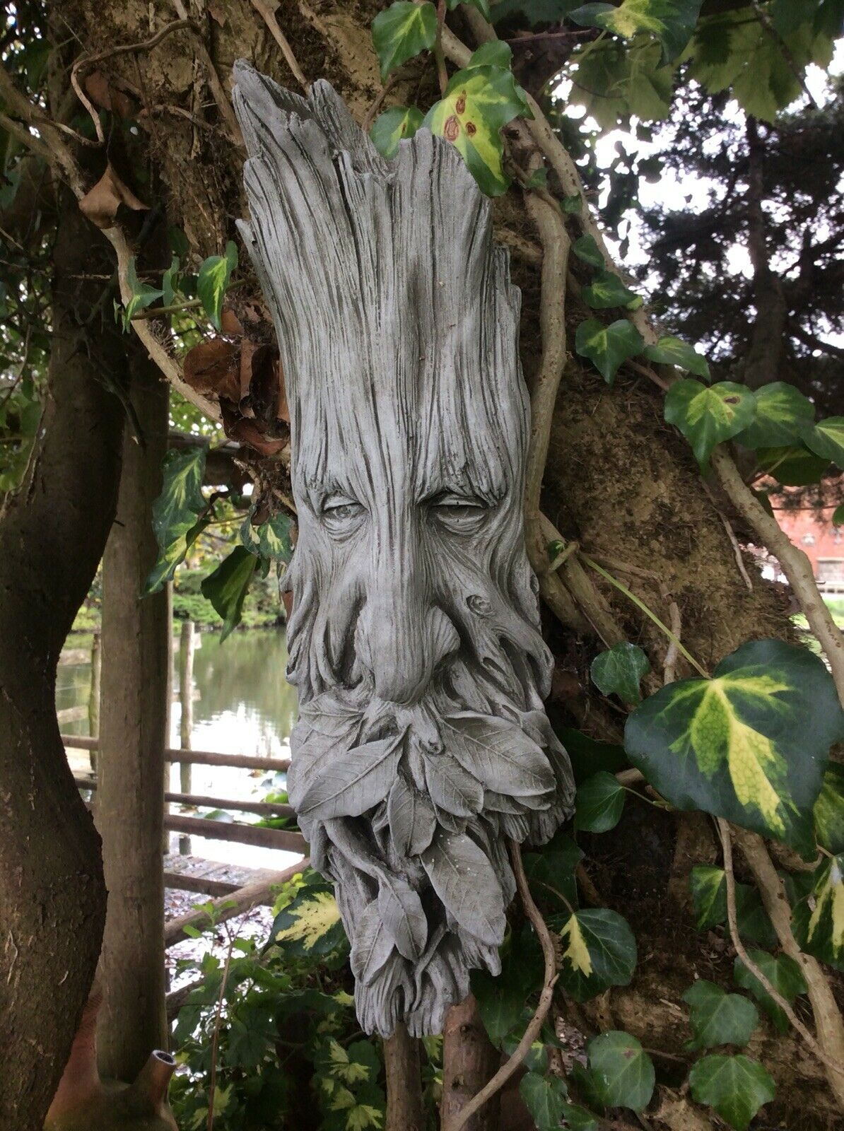 Stone Leaf Greenman Wall/Tree Plaque