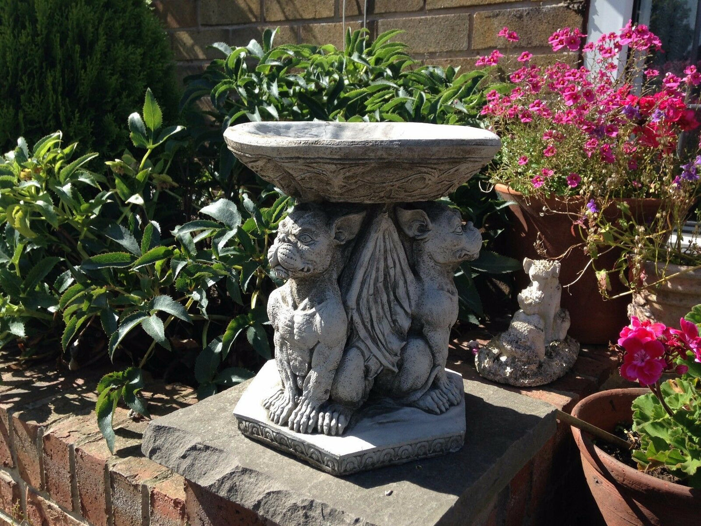 Stone Triple Gargoyle Bird Bath