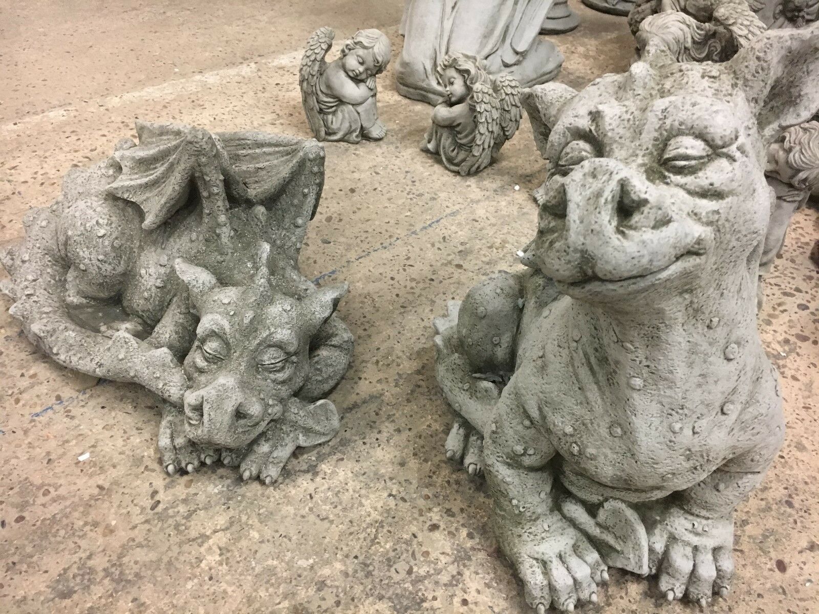Pair of Stone Baby Dragon Ornaments
