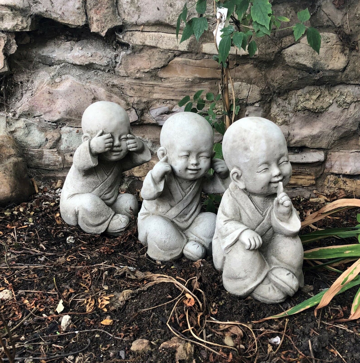 Baby Monk Garden Ornaments - See, Hear, Speak No Evil Set
