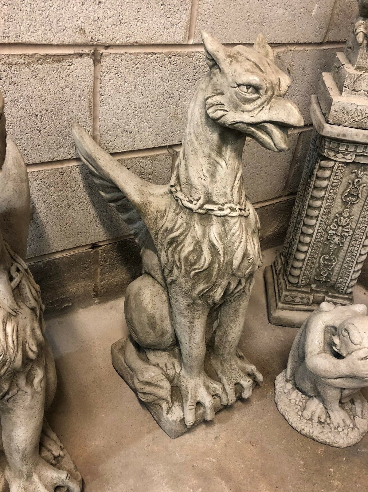 Pair of Large Stone Phoenix Statues