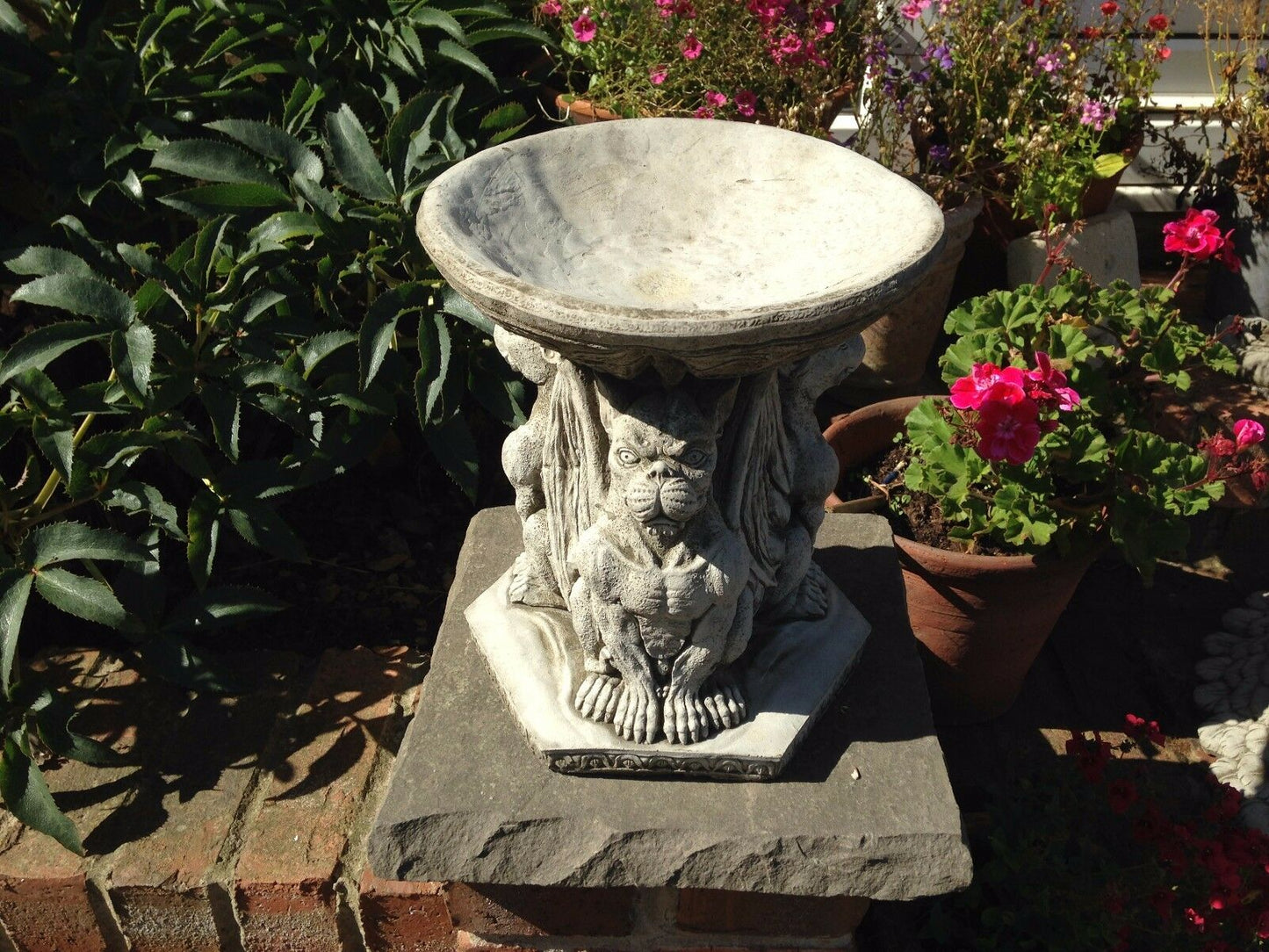 Stone Triple Gargoyle Bird Bath