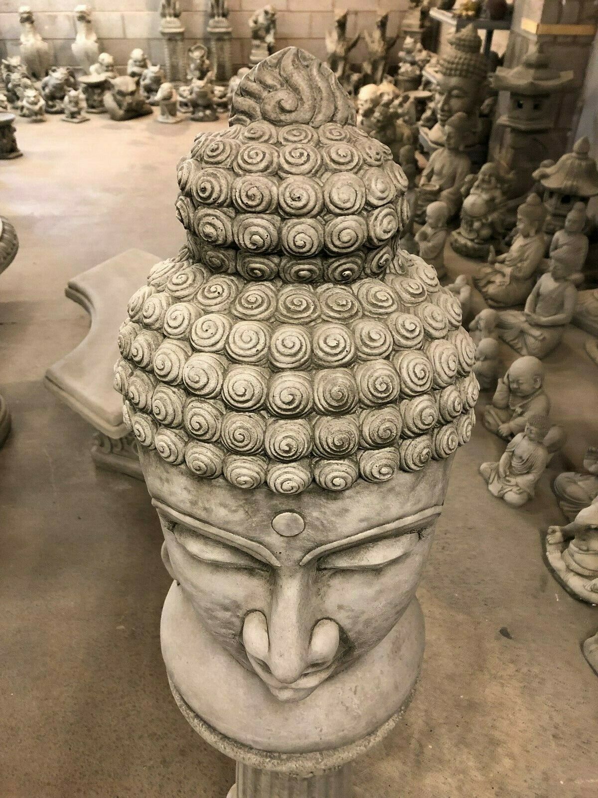 Stone Gautama Buddha Head Plinth Statue