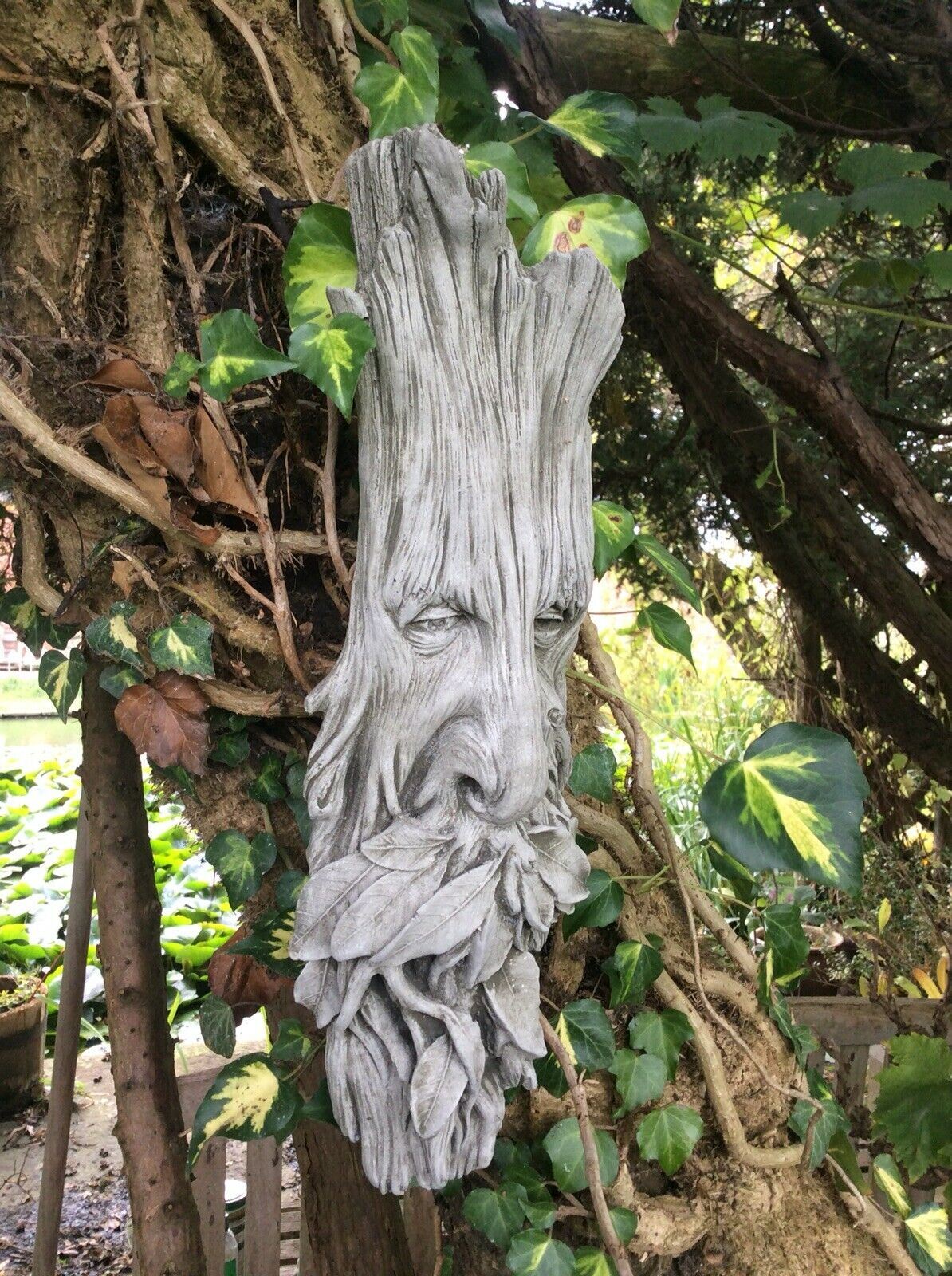 Stone Leaf Greenman Wall/Tree Plaque