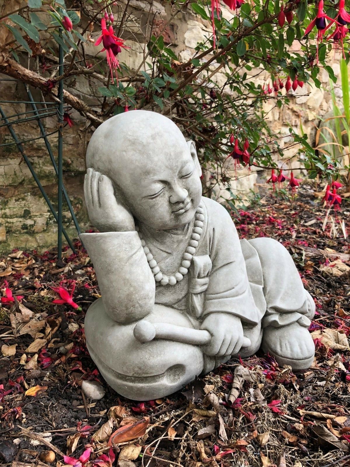 Stunning Stone Resting Monk Sculpture Garden Ornament