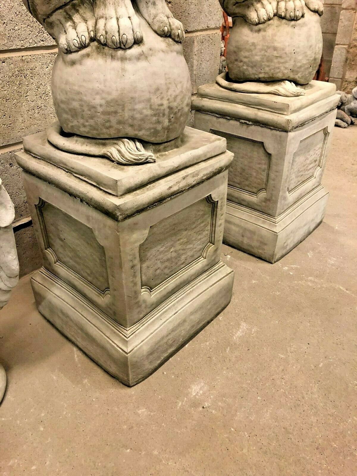 Pair of Large Stone Lion on Ball Plinth Statues