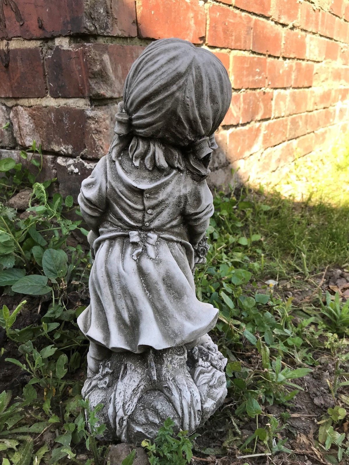 Stone Basket Girl Planter Ornament