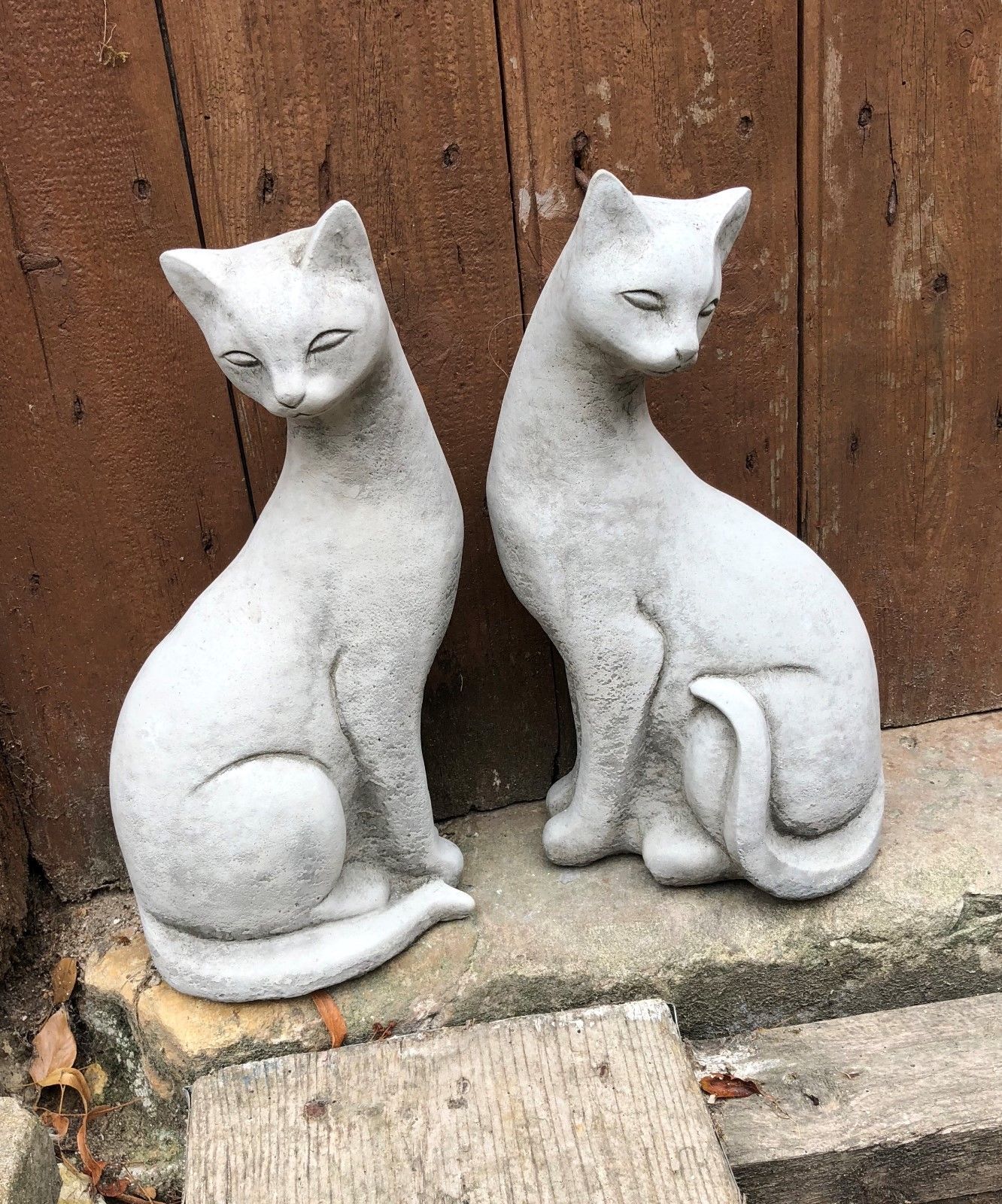 Set of 2 Stone Siamese Cat Ornaments