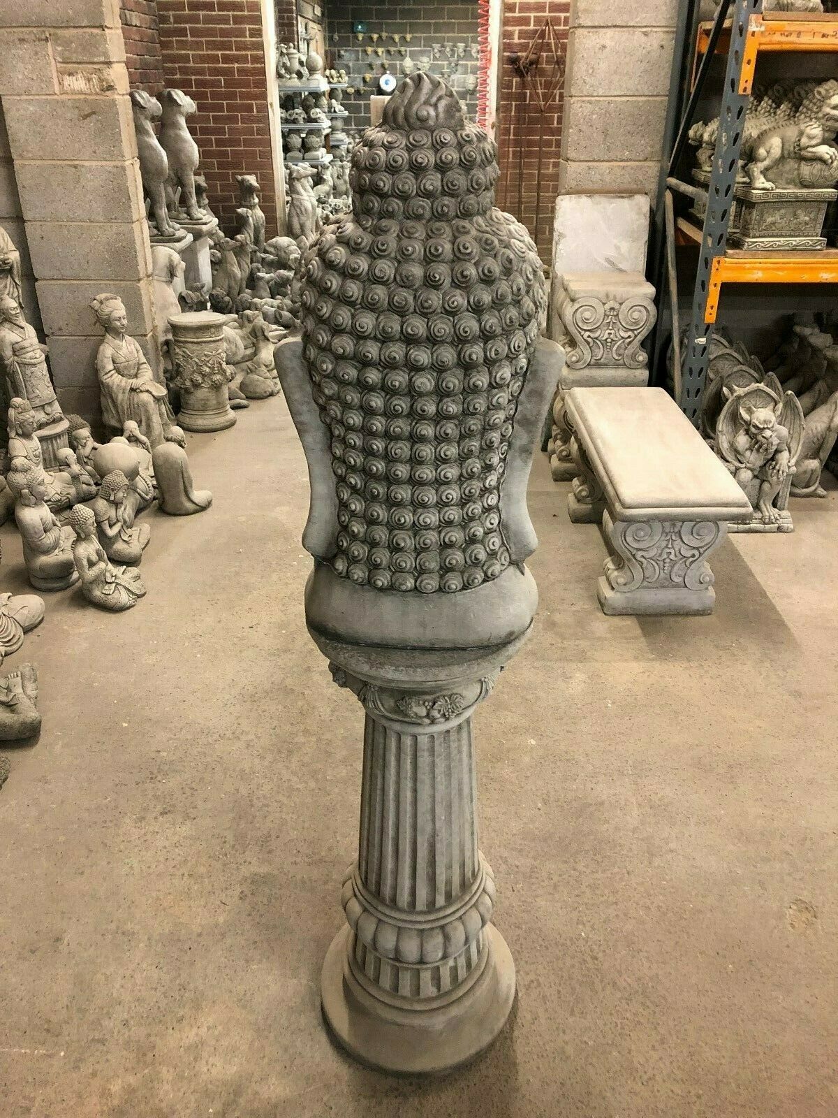 Stone Gautama Buddha Head Plinth Statue