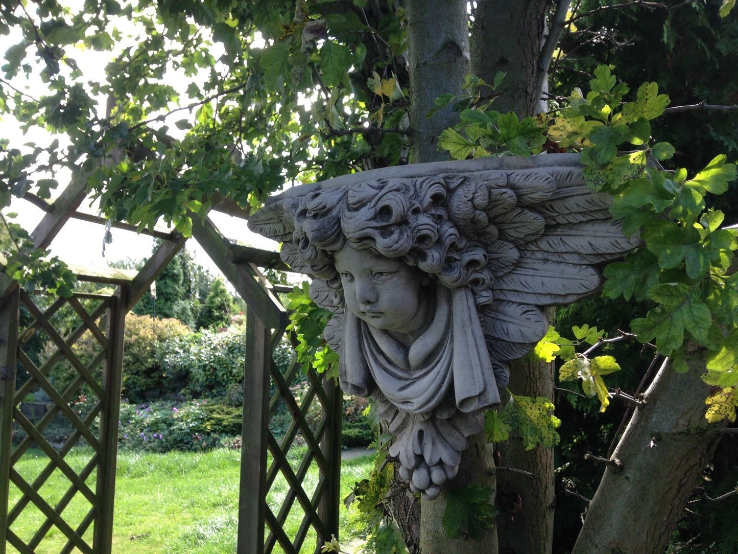 Stone Winged Cherub Wall Shelf/Plaque
