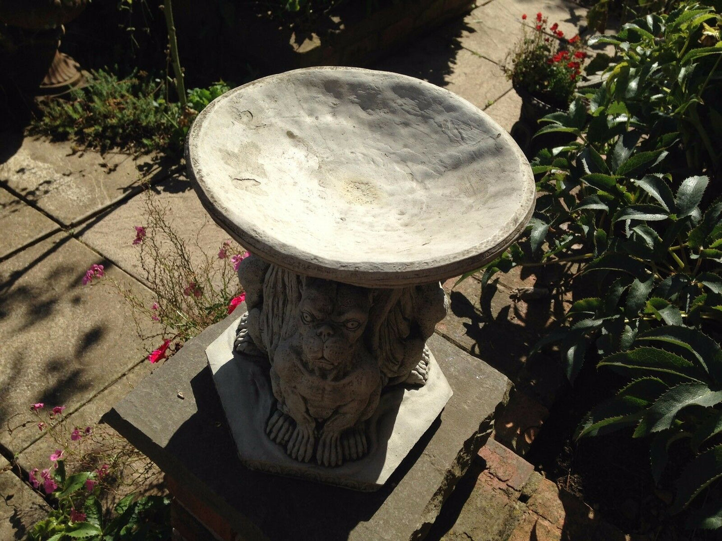 Stone Triple Gargoyle Bird Bath