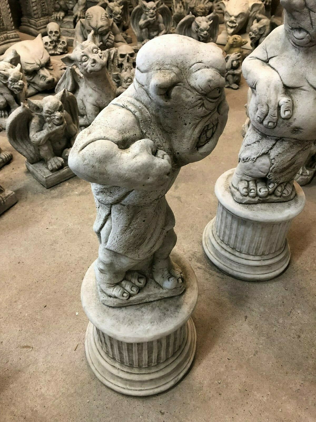 Pair of Stone Bare Knuckle Boxer Plinth Statues