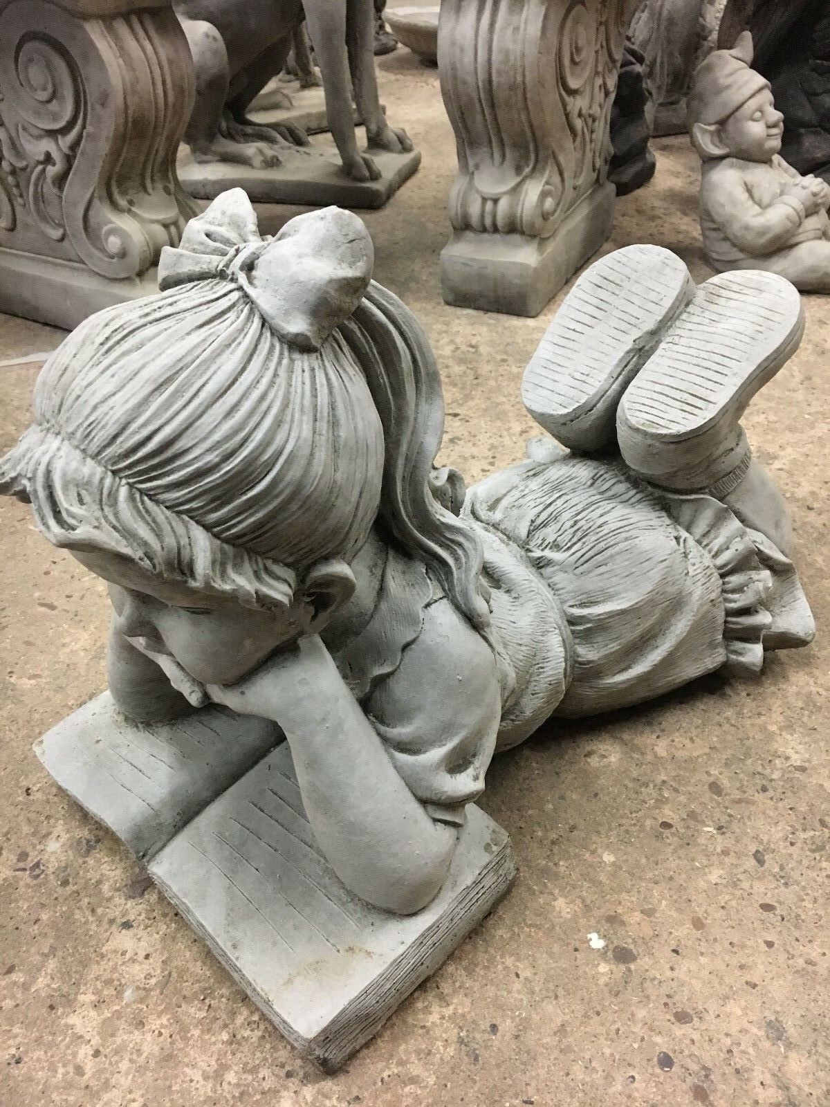 Stone Reading Boy & Girl Garden Statues