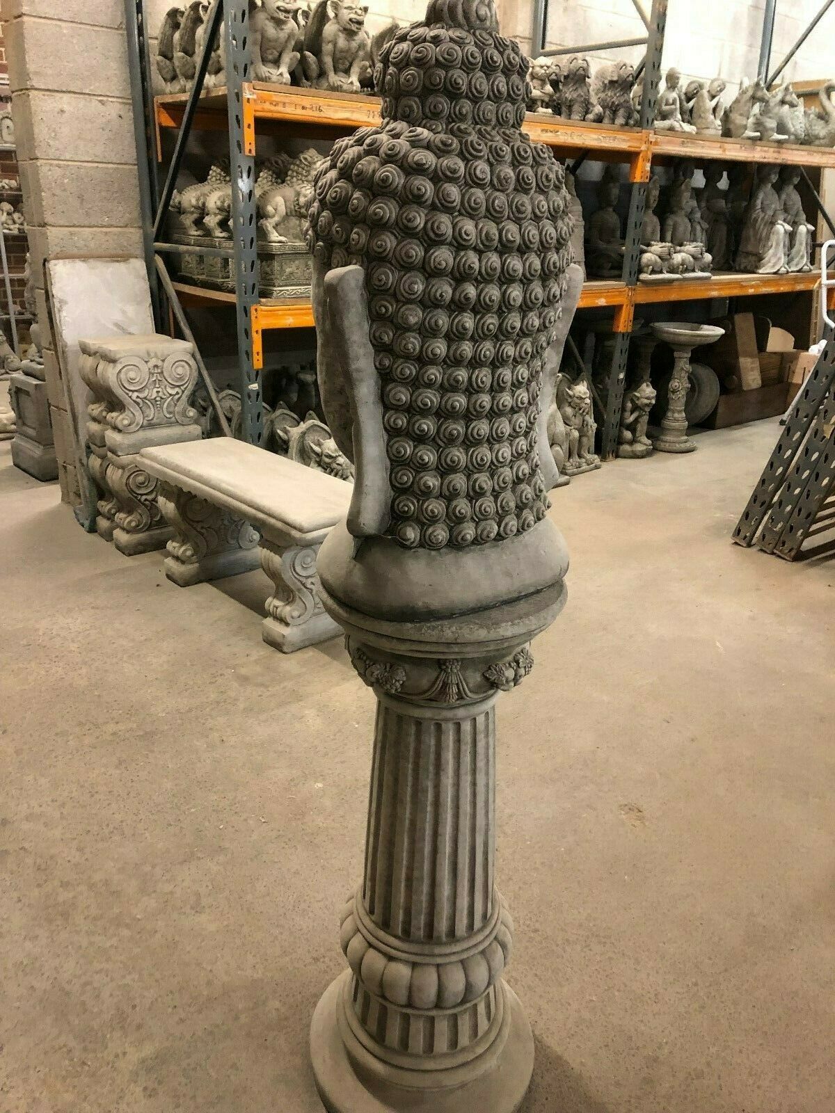 Stone Gautama Buddha Head Plinth Statue
